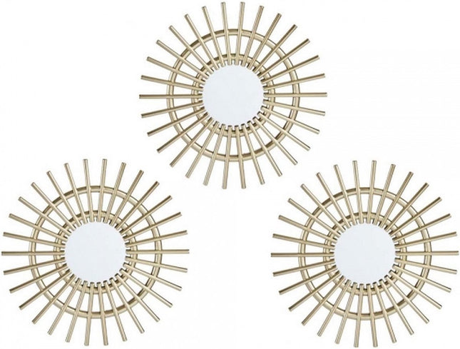 Wandspiegel - Wanddecoratie - Wandspiegel Rond - Set van 3  - Rotan Spiegel - 25 ∅