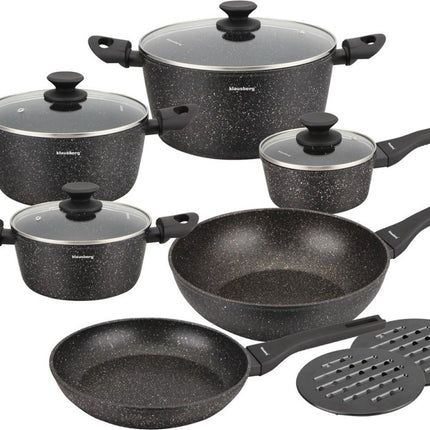 Klausberg 7659 - 12 delige pannenset - Kookpannen - 16-20-24-24-28-28 cm - zwart - met deksel