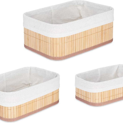 Kipit Badkamer/Toilet ruimte opbergmandjes - bamboe/stof wit - set 3x stuks - verschillende formaten
