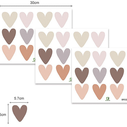 Sipo Harten Wandsticker Set - Zelfklevende Muurdecoratie - Verplaatsbare Harten voor Kinderkamer en Woonkamer - 6.5x5.7 cm per Hart - Muurstickers