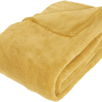 Atmosphera Fleece deken of plaid harig - oker geel - 180 x 230 cm - polyester - Bankdeken - Fextra groot fleece plaid