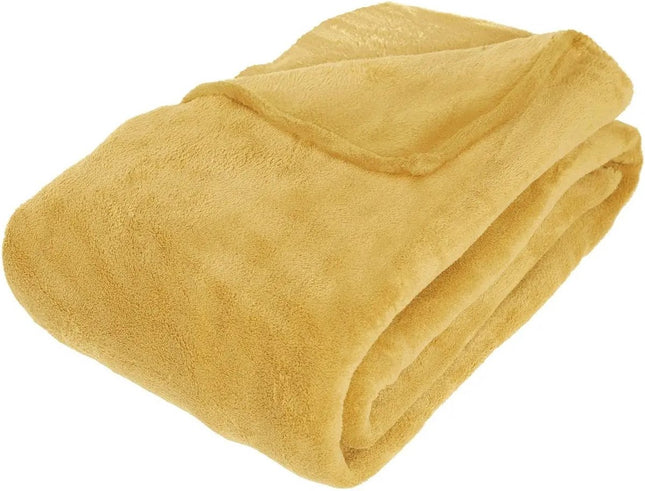 Atmosphera Fleece deken of plaid harig - oker geel - 180 x 230 cm - polyester - Bankdeken - Fextra groot fleece plaid