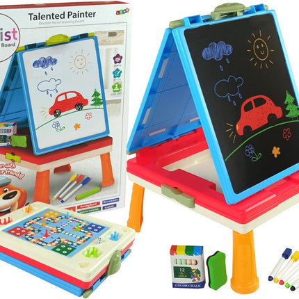 Leantoys 3-in-1 Magnetisch Krijtbord Blauw - Schoolbord met Stoel en Spelletjestafel - Educatief Speelgoed 3+ - Tafel voor Spelletjes en Krijtbord - Multifunctioneel Speelgoed - Educatief Speelgoed - Whiteboard - Magnetisch bord