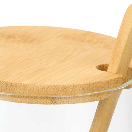 Vivalto Suikerpot Bamboo - glas/bamboe hout - transparant - 12 cm - dispenser met lepel - luxe uitvoering