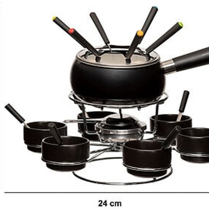 Five Fondueset - 6 personen - keramiek - zwart - draait - chocoladefondue - kaasfondue - D34 cm