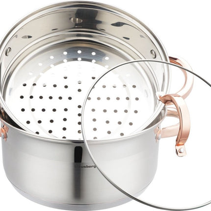 Klausberg 7734 - stoompan - 3 delig - 24 cm - 5 liter- rvs - alle warmtebronnen