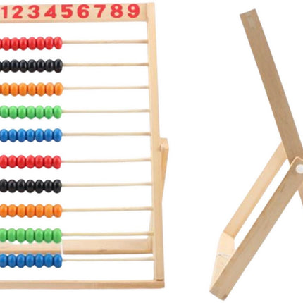 Houten Rekenrek Abacus met 100 Kleurrijke Kralen - 10 Rijen - Educatief Rekenhulpmiddel voor Kinderen - 30 x 22 cm - Houten Telraam - Leren Tellen