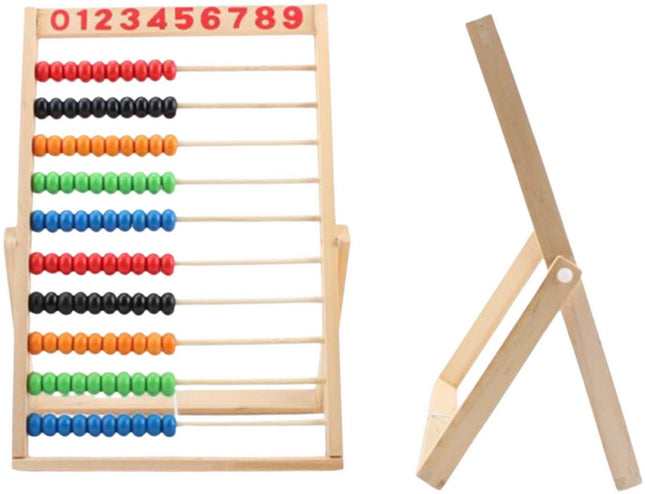 Houten Rekenrek Abacus met 100 Kleurrijke Kralen - 10 Rijen - Educatief Rekenhulpmiddel voor Kinderen - 30 x 22 cm - Houten Telraam - Leren Tellen