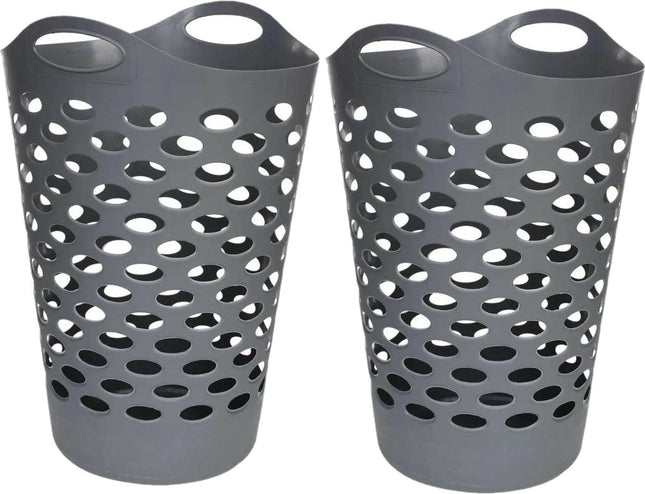 5Five - Flexibele wasmand - 2x - rond grijs - 60 liter - Opbergmanden
