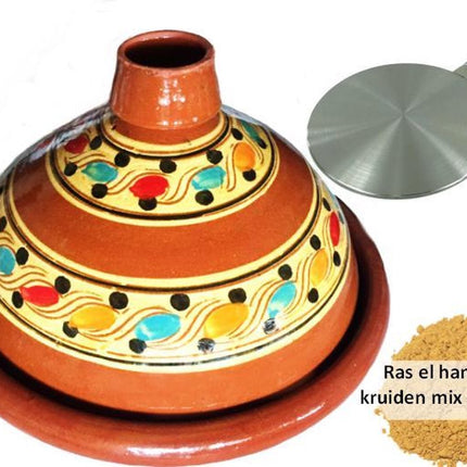 Voordeelpakket aardewerk tajine set, inductie adapter + 190 gr kruiden