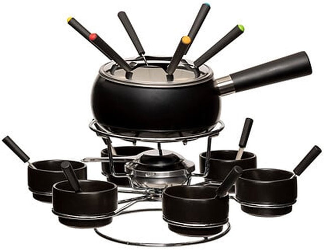 Five Fondueset - 6 personen - keramiek - zwart - draait - chocoladefondue - kaasfondue - D34 cm