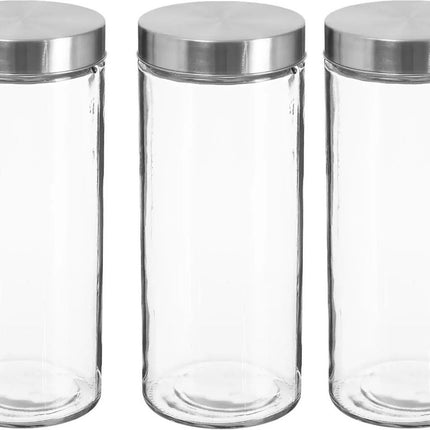 3x stuks voorraadbussen/voorraadpotten 2L glas met RVS deksel - 2000 ml - Voorraadpotten met luchtdichte deksel