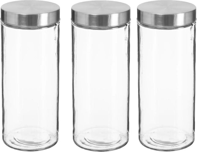 3x stuks voorraadbussen/voorraadpotten 2L glas met RVS deksel - 2000 ml - Voorraadpotten met luchtdichte deksel