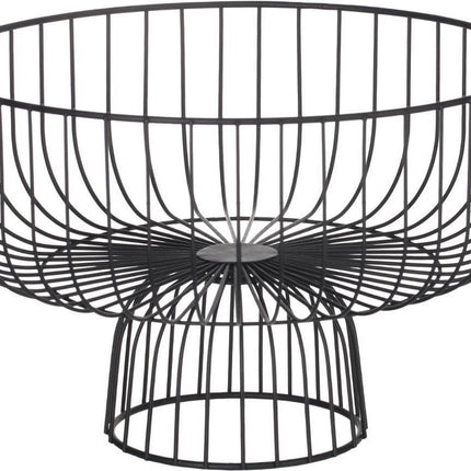 Fruitschaal/fruitmand rond op voet zwart metaal 28 cm - Fruitschalen/fruitmanden - Draadmand van metaal