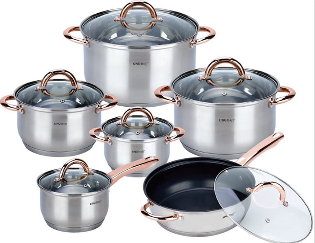 Kinghoff 1765 - 12 delige pannenset - kookpannen - 16-16-18-20-24-24 cm - met deksel
