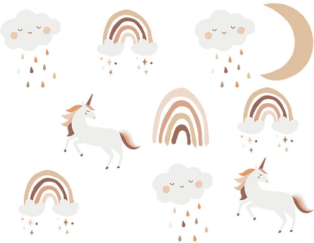 Sipo Wandsticker Eenhoorns - Zelfklevende Muurdecoratie voor Kinderkamer - 86x54 cm - Kleurrijke Eenhoorn Sticker voor Meisjeskamer - Unicorn - Regenboog - Muurstickers