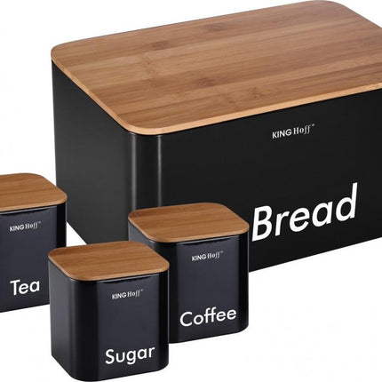 Kinghoff 1086 - broodtrommel set - zwart - rvs met hout - 35x21x25 cm