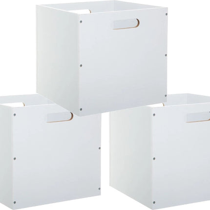 5Five Opbergmand/kastmandje - Set van 3x stuks - Wit - 31 x 31 x 31 cm - 29 liter - Vakkenkast manden - Hout - Opvouwbaar
