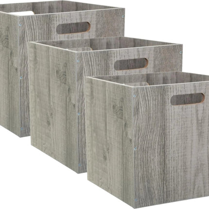 5Five Opbergmand/kastmandje - Set van 3x stuks - Grijs wash - 31 x 31 x 31 cm - 29 liter - Vakkenkast manden - Hout - Opvouwbaar - Kisten