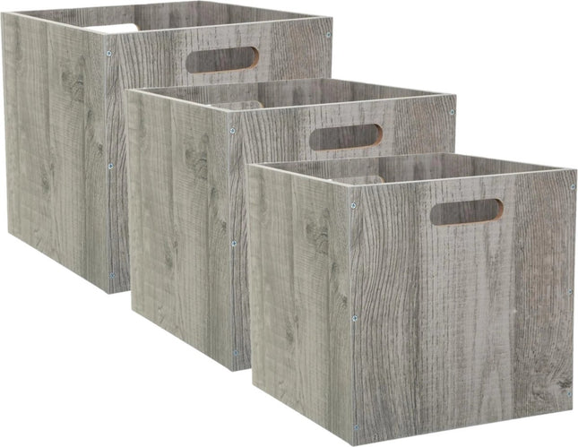 5Five Opbergmand/kastmandje - Set van 3x stuks - Grijs wash - 31 x 31 x 31 cm - 29 liter - Vakkenkast manden - Hout - Opvouwbaar - Kisten