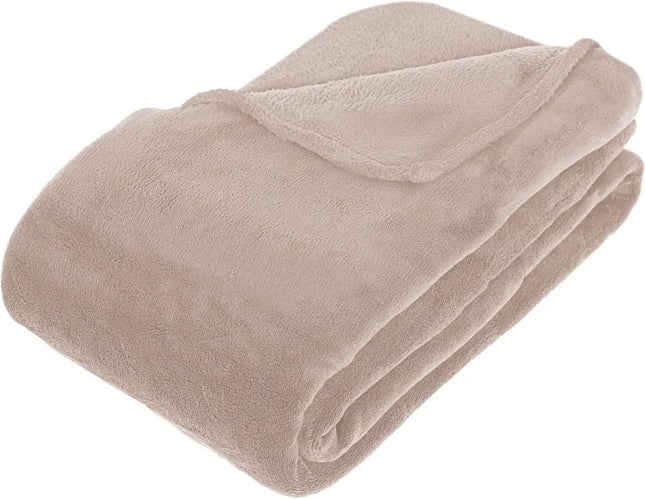 Atmosphera Fleece deken of plaid harig - beige - 180 x 230 cm - polyester - Bankdeken - Fextra groot fleece plaid