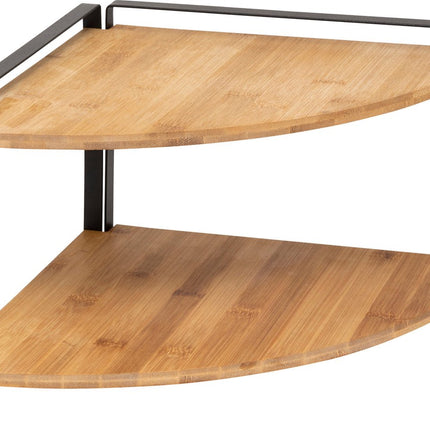 5Five Keuken/aanrecht hoek rekje - metaal/bamboe hout - 30 x 30 x 20 cm - organizer - naturel/zwart - 2 laags