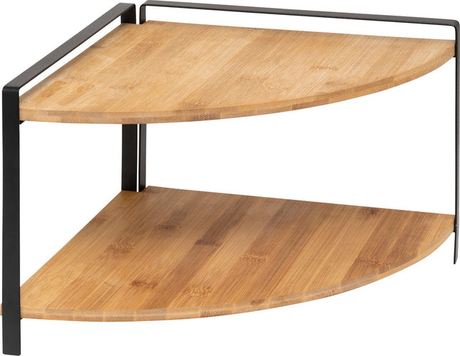 5Five Keuken/aanrecht hoek rekje - metaal/bamboe hout - 30 x 30 x 20 cm - organizer - naturel/zwart - 2 laags