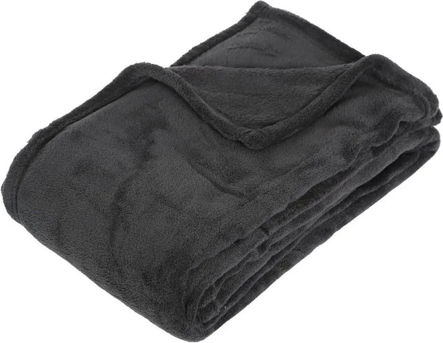 Atmosphera Fleece deken of plaid harig - antraciet - 130 x 180 cm - polyester - Bankdeken - Fleece plaid