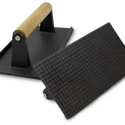 Gietijzeren Hamburgerpress XL – Zware Grill- en BBQ Press voor Hamburgers, Smashburgers en Vlees – Rechthoek – Met Houten Handvat - Vleespress - Press voor gegrilde groenten