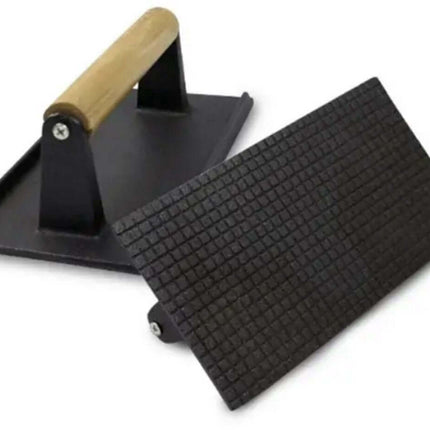 Set van 2 Gietijzeren Hamburgerpressen XL - Ronde & Rechthoekige BBQ Press voor Hamburgers, Smashburgers en Groenten - Met Houten Handvat - Grillaccessoires - BBQ Accessoire / Kamado Accessoires