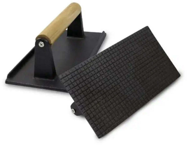 Set van 2 Gietijzeren Hamburgerpressen XL - Ronde & Rechthoekige BBQ Press voor Hamburgers, Smashburgers en Groenten - Met Houten Handvat - Grillaccessoires - BBQ Accessoire / Kamado Accessoires