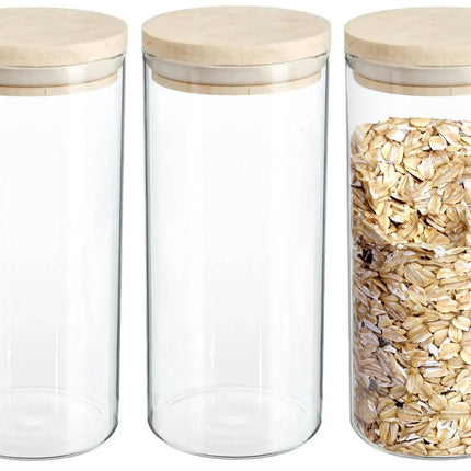 Secret de Gourmet Voorraadbus - 3x stuks - voorraadpot - 1300 ml - glas - met houten deksel - voedsel - keuken