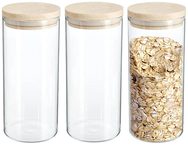 Secret de Gourmet Voorraadbus - 3x stuks - voorraadpot - 1300 ml - glas - met houten deksel - voedsel - keuken