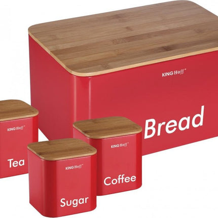 Kinghoff 1085 - Broodtrommel set - Rood - Rvs met hout - 35x23x18,5 cm