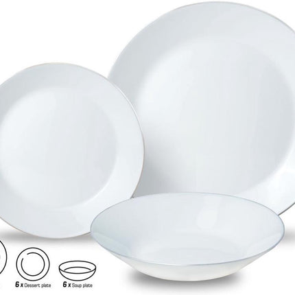 Kinghoff Serviesset – 18 delig Bordenset - Servies 6 persoons -Tijdloze Elegantie met Zilveren Accenten