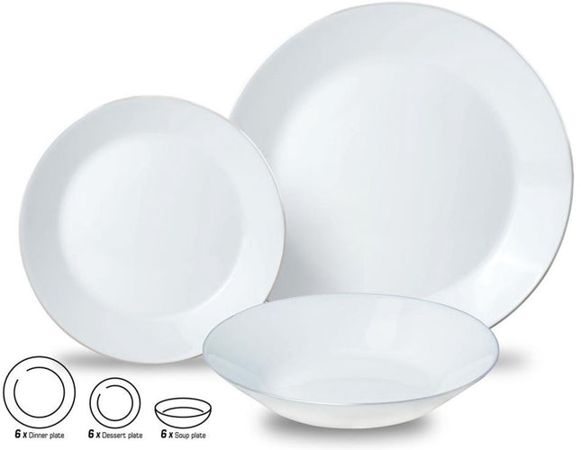 Kinghoff Serviesset – 18 delig Bordenset - Servies 6 persoons -Tijdloze Elegantie met Zilveren Accenten