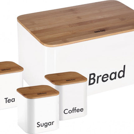 Kinghoff 1026 - Broodtrommel set - Wit - Rvs met hout - 35x23x18,5 cm