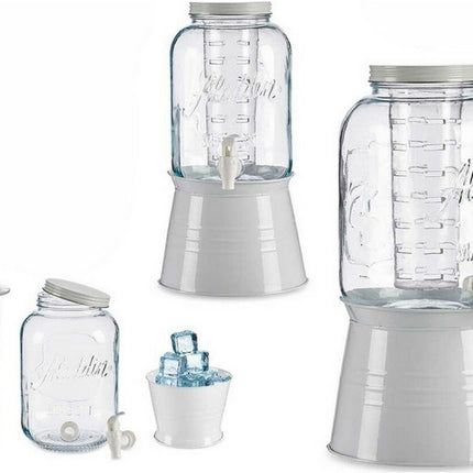 Glazen drankdispenser/limonadetap met witte kleur dop/tap 3.8 liter - Tapkraantje - 21 x 38 cm