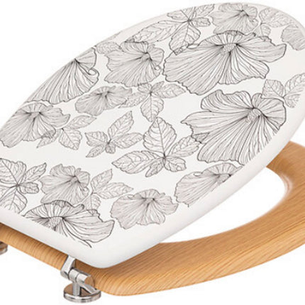 Blackflora Toiletbril met Bloemen Print - Sierlijke WC Bril - Duurzaam HDF Materiaal - 42,5 cm - WC-Bril