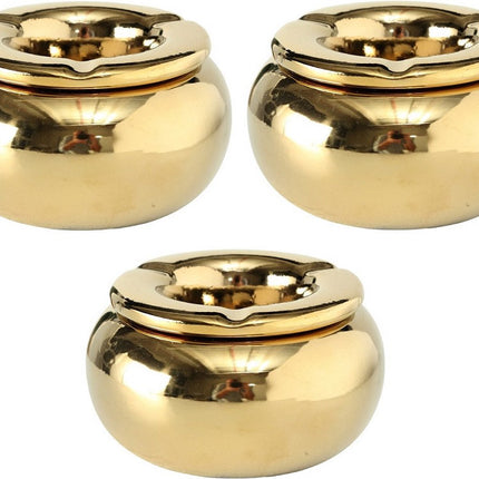 3x stuks terras asbakken goud kleur 14 cm - Buiten asbakken - Tafelaccessoires - Tuin artikelen