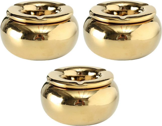 3x stuks terras asbakken goud kleur 14 cm - Buiten asbakken - Tafelaccessoires - Tuin artikelen
