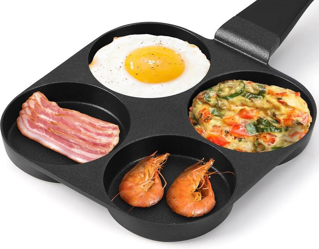 Gebakken ei-pan, pannenkoekenpan - 4 vakjes omelet Pan-Koekenpan - Ontbijt Maker - eierpan - Alle kookplaten -