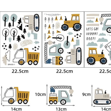 Wandsticker Tractors en Graafmachines - Set van Bouwmachines - 50x90 cm - Voertuig Stickers voor Jongenskamer en Plafond - Muursticker