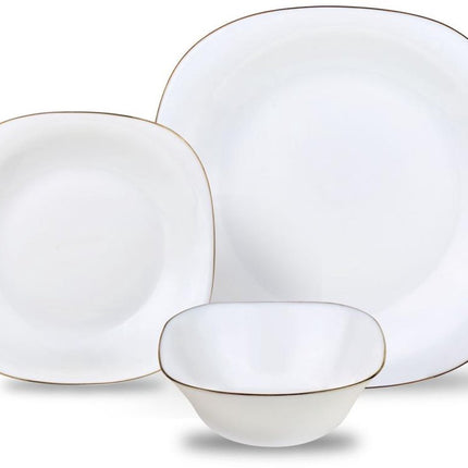 KingHoff Servies Set TOPAZ 18-delig - Wit Vierkant Bordenset met Gouden Rand - Servies voor 6 Personen - Geschikt voor de Vaatwasser