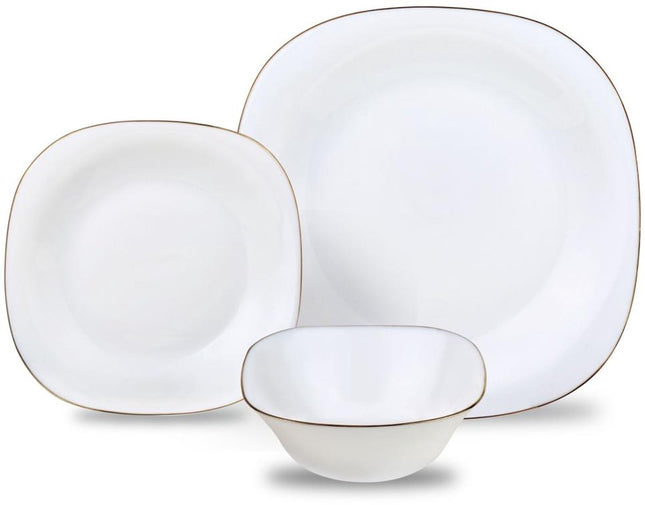 KingHoff Servies Set TOPAZ 18-delig - Wit Vierkant Bordenset met Gouden Rand - Servies voor 6 Personen - Geschikt voor de Vaatwasser