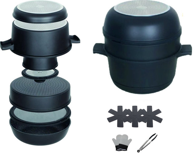 Hakal 12-delige Pannenset Stapelbare Pannenset – Space Saving Cookware Set | Inductiegeschikt | Inclusief accessoires