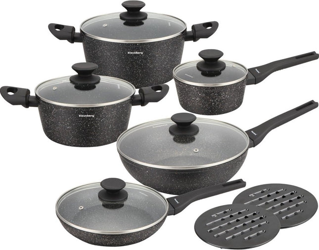 Klausberg 7657 - 12 delige pannenset - Kookpannen - 16-20-24-24-28 cm - zwart - met deksel
