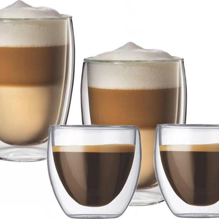 Dubbelwandig Glazenset, koffie, Latte & Cappuccino - Thermoglazen - Set van 4