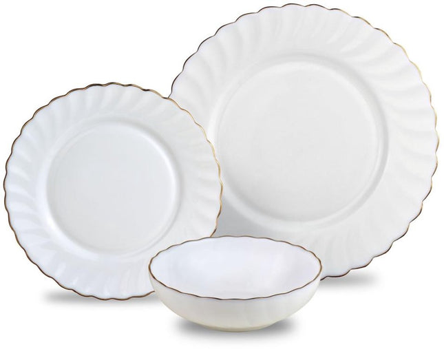 KINGHOFF Bordenset MARIGOLD - 18-delig - Wit met Gouden Rand - Opaal Glas - Dinerborden, Dessertborden & Soepkommen - Set voor 6 Personen