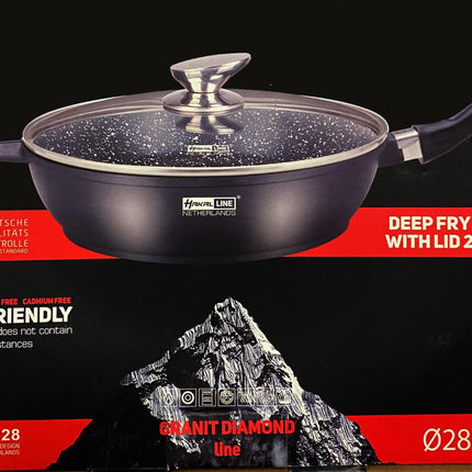 Steelpan - wokpan marmeren coating -met glazen deksel Ø 28 cm